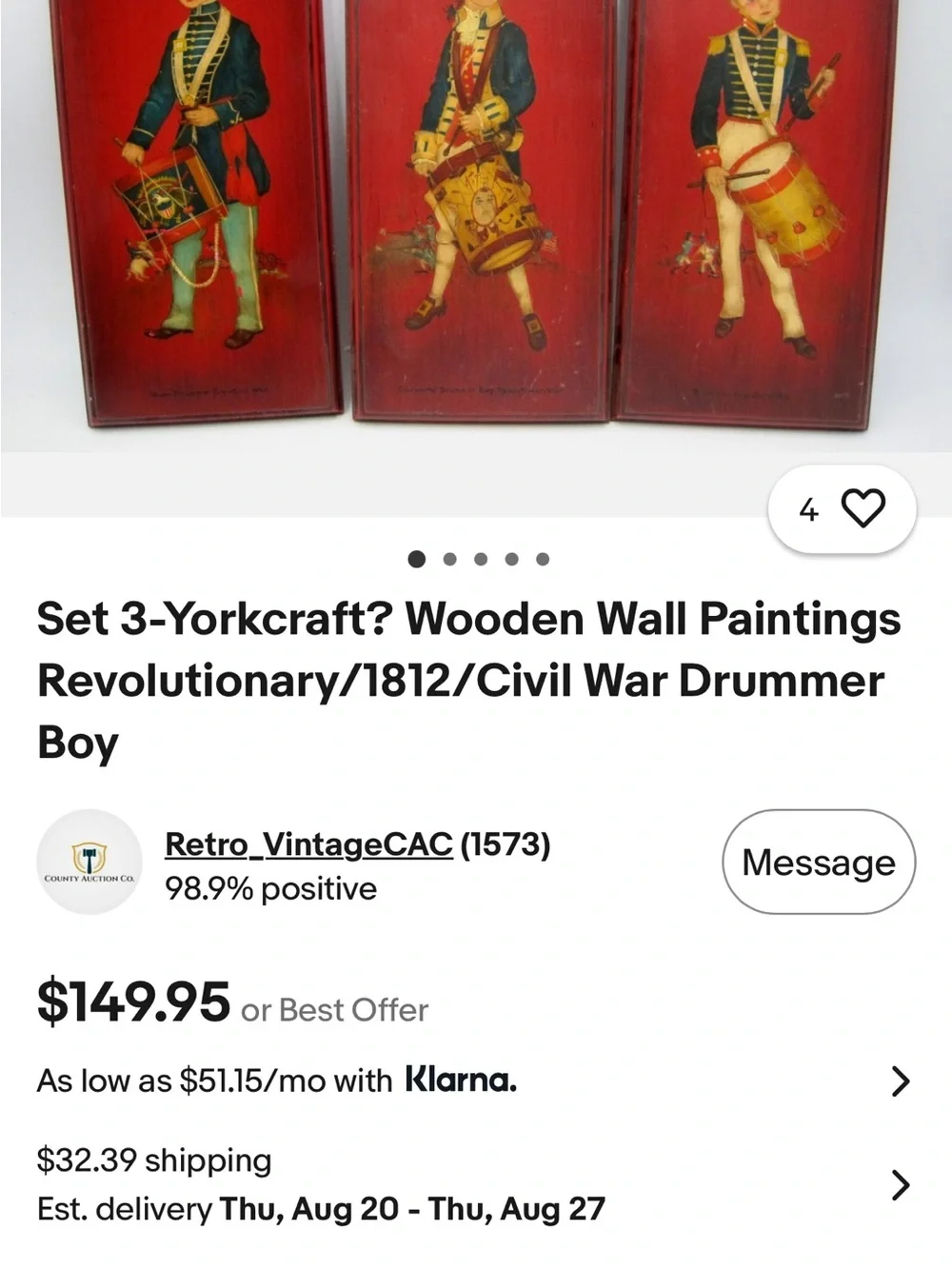 Vintage Drummer Boy Wall Plaque in Light Blue and Tan